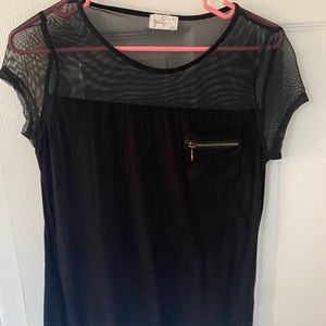 Black and mesh shirt with zipper pocket